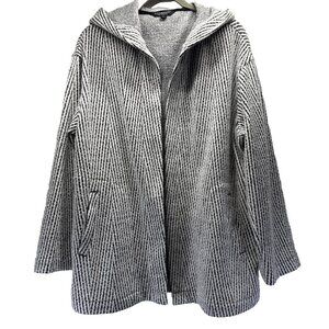 Liverpool LA Women's Hooded Open Sweater Coat Sz Small Gray White Chevron Stripe